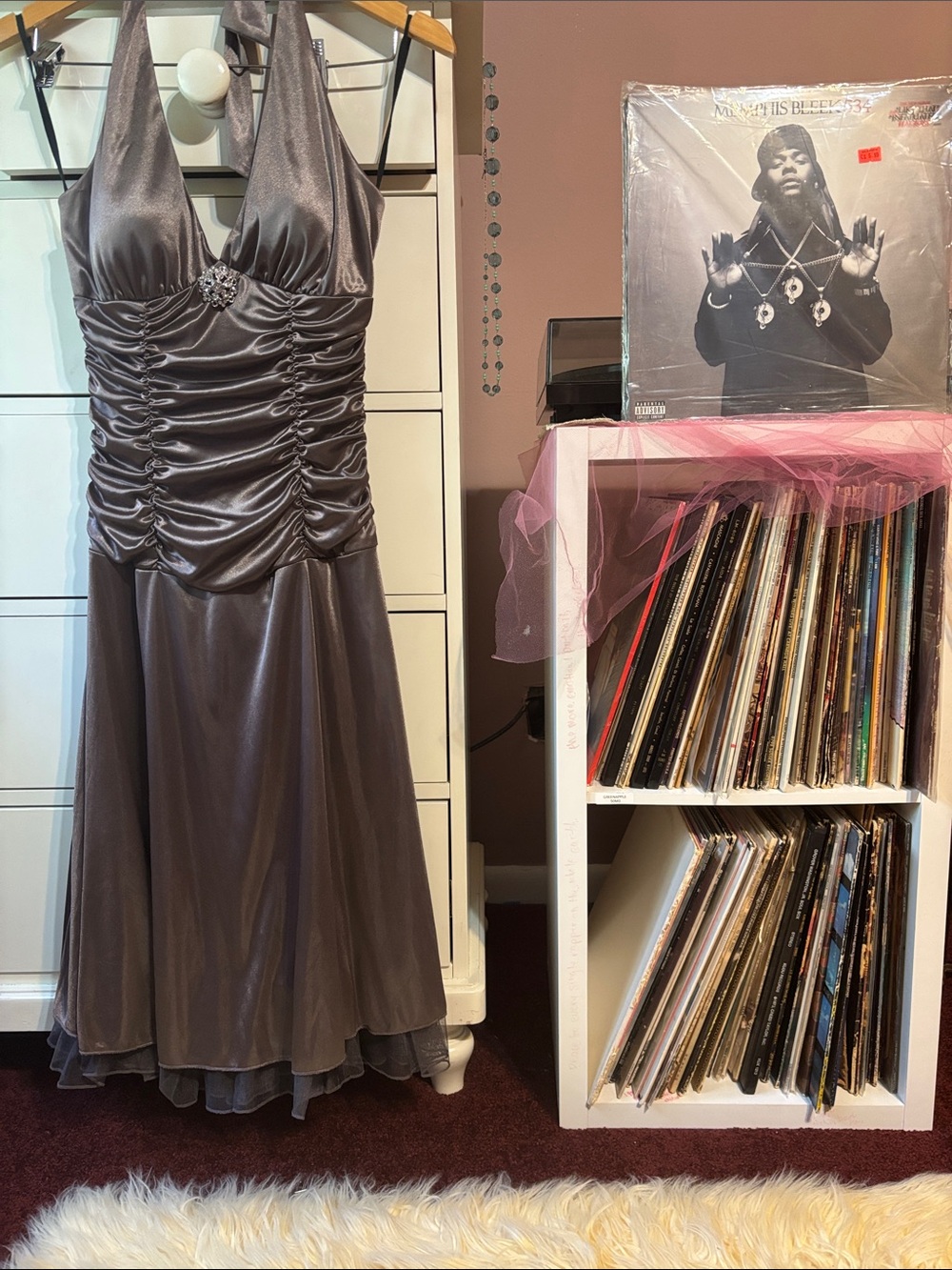 Vintage Y2K Dress Bias Fairy Halter Midi Silver Glamorous Cocktail Party Baddie
